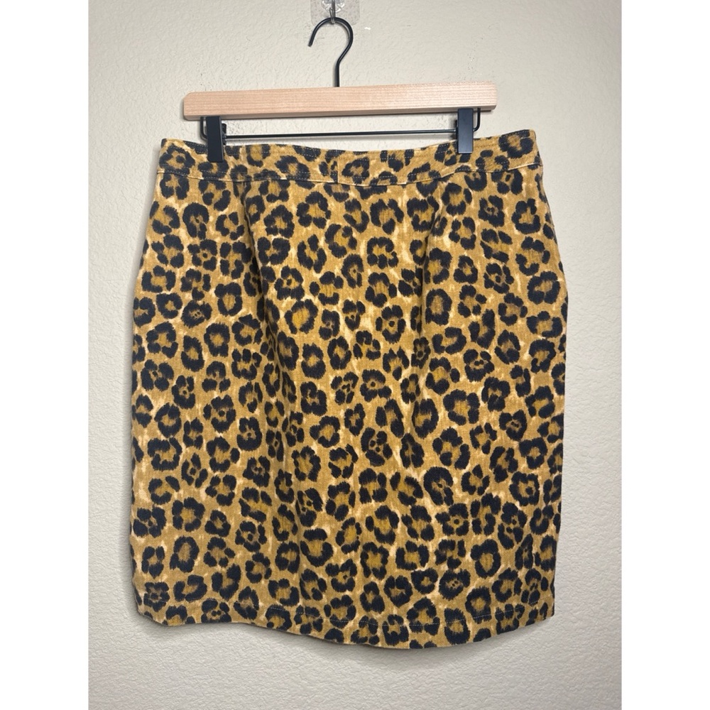 Ralph Lauren Leopard Print Linen-Cotton Blend Pencil Size Skirt 14 Petit